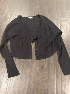 BP by Nordstrom Black Ribbed Cropped Cardigan Reverse High Low Hem Size XL